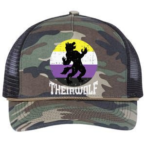 Theirwolf Pride Non Binary Enby Nb Flag Lgbtq Retro Rope Trucker Hat Cap