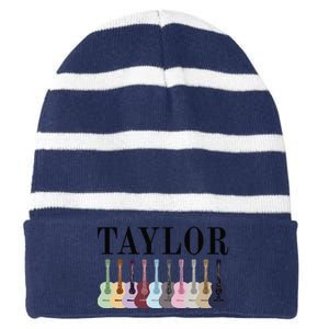 Taylor Personalized Name I Love Taylor Girl Groovy 70S Striped Beanie with Solid Band