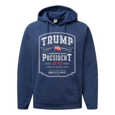 Trump President N 47 Vintage Whiskey Usa Performance Fleece Hoodie