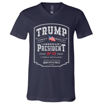 Trump President N 47 Vintage Whiskey Usa V-Neck T-Shirt