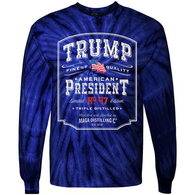 Trump President N 47 Vintage Whiskey Usa Tie-Dye Long Sleeve Shirt