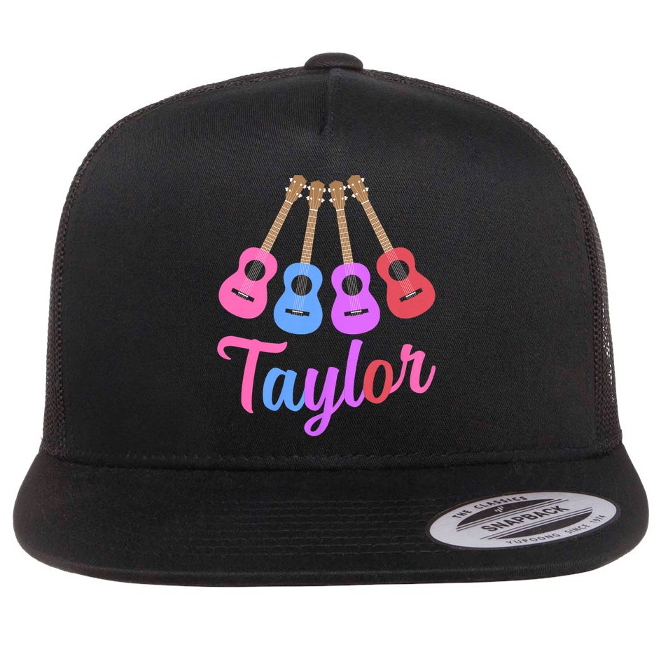 Taylor Personalized Name I Love Taylor Girl Groovy 70S Flat Bill Trucker Hat
