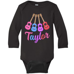 Taylor Personalized Name I Love Taylor Girl Groovy 70S Baby Long Sleeve Bodysuit