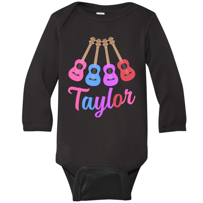 Taylor Personalized Name I Love Taylor Girl Groovy 70S Baby Long Sleeve Bodysuit