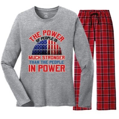 The Power Of People Is Much Stronger Than The People In Power Political Slogan Women's Long Sleeve Flannel Pajama Set 