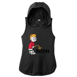 Trump Peeing On Biden Pissing Anti Biden Pro Trump Ladies PosiCharge Tri-Blend Wicking Draft Hoodie Tank