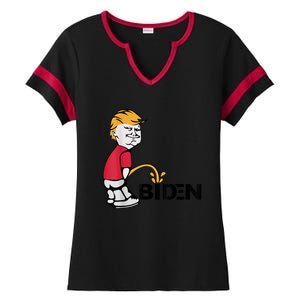 Trump Peeing On Biden Pissing Anti Biden Pro Trump Ladies Halftime Notch Neck Tee