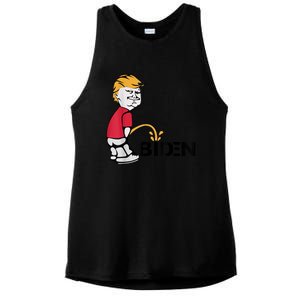 Trump Peeing On Biden Pissing Anti Biden Pro Trump Ladies PosiCharge Tri-Blend Wicking Tank