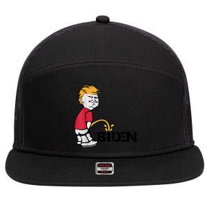 Trump Peeing On Biden Pissing Anti Biden Pro Trump 7 Panel Mesh Trucker Snapback Hat