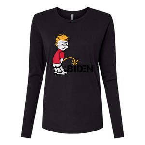 Trump Peeing On Biden Pissing Anti Biden Pro Trump Womens Cotton Relaxed Long Sleeve T-Shirt