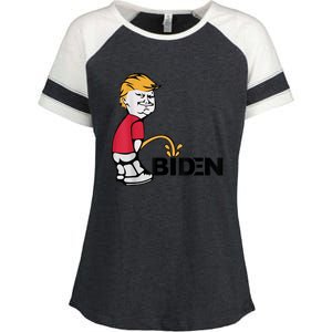 Trump Peeing On Biden Pissing Anti Biden Pro Trump Enza Ladies Jersey Colorblock Tee