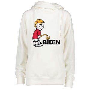 Trump Peeing On Biden Pissing Anti Biden Pro Trump Womens Funnel Neck Pullover Hood