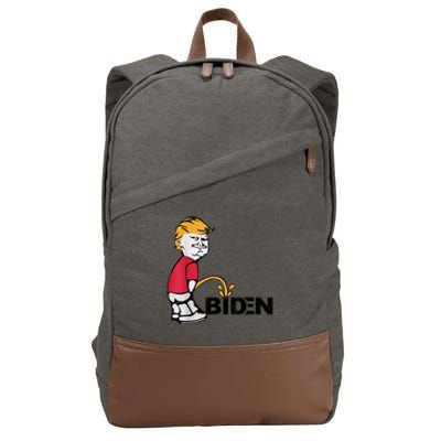 Trump Peeing On Biden Pissing Anti Biden Pro Trump Cotton Canvas Backpack