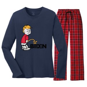 Trump Peeing On Biden Pissing Anti Biden Pro Trump Women's Long Sleeve Flannel Pajama Set 