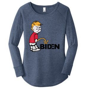 Trump Peeing On Biden Pissing Anti Biden Pro Trump Women's Perfect Tri Tunic Long Sleeve Shirt