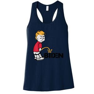 Trump Peeing On Biden Pissing Anti Biden Pro Trump Women's Racerback Tank