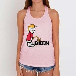 Trump Peeing On Biden Pissing Anti Biden Pro Trump Women's Knotted Racerback Tank