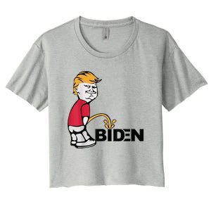 Trump Peeing On Biden Pissing Anti Biden Pro Trump Women's Crop Top Tee