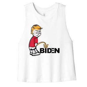 Trump Peeing On Biden Pissing Anti Biden Pro Trump Women's Racerback Cropped Tank