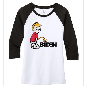 Trump Peeing On Biden Pissing Anti Biden Pro Trump Women's Tri-Blend 3/4-Sleeve Raglan Shirt