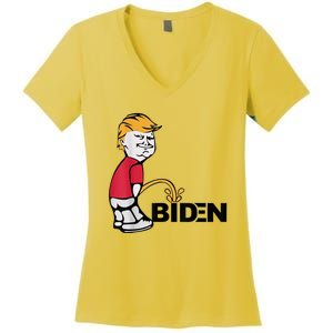 Trump Peeing On Biden Pissing Anti Biden Pro Trump Women's V-Neck T-Shirt