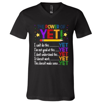 The Power Of Yet Growth Mindset Funny Teacher V-Neck T-Shirt