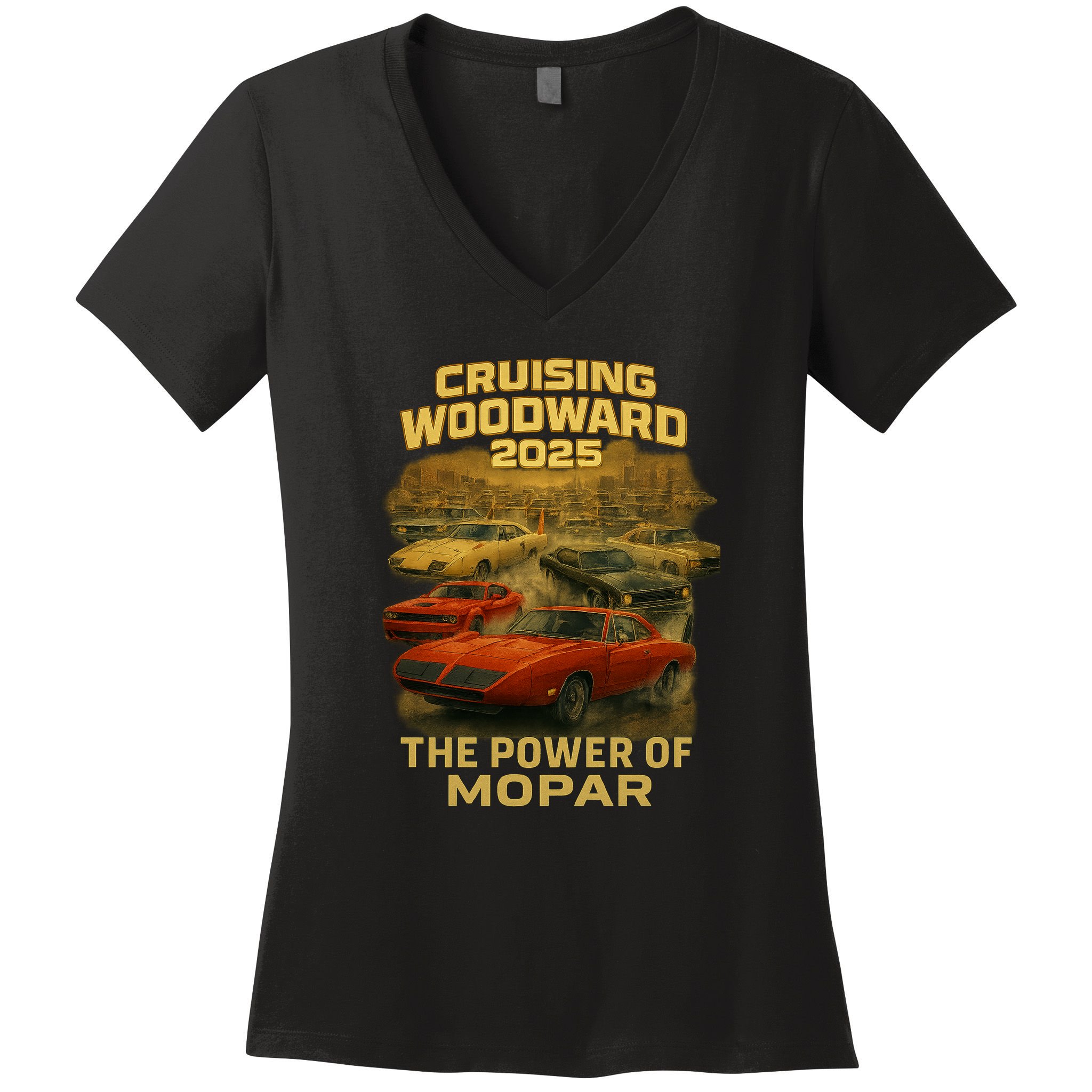 The Power Of Mopar 2025 Woodward Car Cruise Women's V-Neck T-Shirt