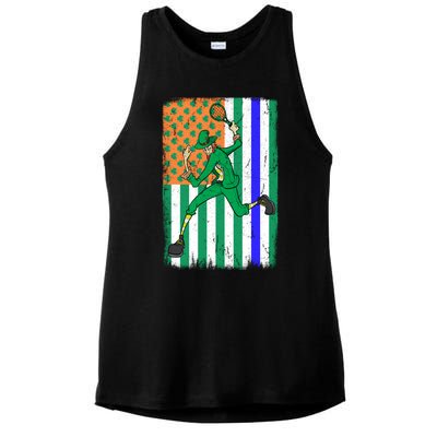 Tennis Police Officer Cop Irish Usa Flag St Patrick's Day Gift Ladies PosiCharge Tri-Blend Wicking Tank