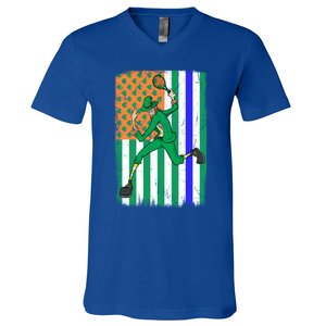 Tennis Police Officer Cop Irish Usa Flag St Patrick's Day Gift V-Neck T-Shirt