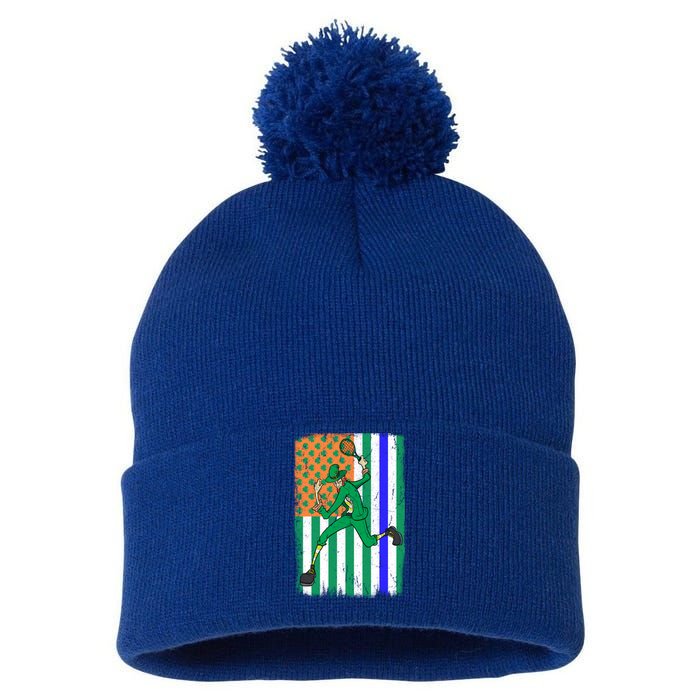 Tennis Police Officer Cop Irish Usa Flag St Patrick's Day Gift Pom Pom 12in Knit Beanie