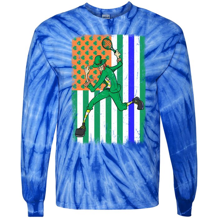 Tennis Police Officer Cop Irish Usa Flag St Patrick's Day Gift Tie-Dye Long Sleeve Shirt