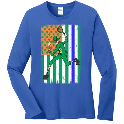 Tennis Police Officer Cop Irish Usa Flag St Patrick's Day Gift Ladies Long Sleeve Shirt