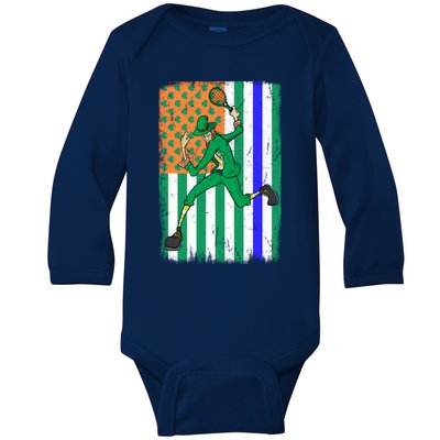 Tennis Police Officer Cop Irish Usa Flag St Patrick's Day Gift Baby Long Sleeve Bodysuit