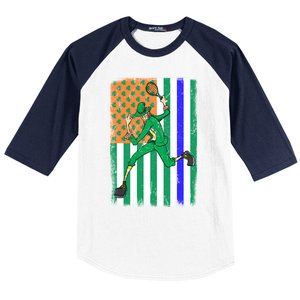 Tennis Police Officer Cop Irish Usa Flag St Patrick's Day Gift Baseball Sleeve Shirt