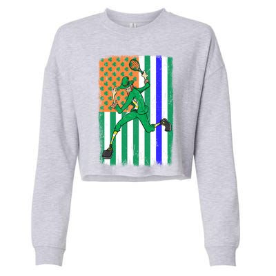 Tennis Police Officer Cop Irish Usa Flag St Patrick's Day Gift Cropped Pullover Crew