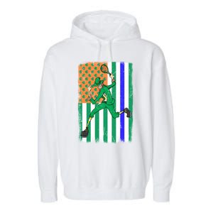 Tennis Police Officer Cop Irish Usa Flag St Patrick's Day Gift Garment-Dyed Fleece Hoodie