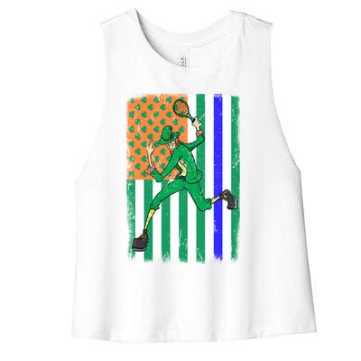 Tennis Police Officer Cop Irish Usa Flag St Patrick's Day Gift Women's Racerback Cropped Tank