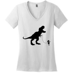 TREX PET ON A LEASH GIRL Women's V-Neck T-Shirt