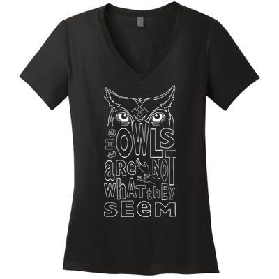 Twin Peaks Owls Are Not What They Seem Graphic Women's V-Neck T-Shirt