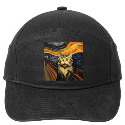 The Picture Of The Scream By Edward Munch But With A Cat 7-Panel Snapback Hat