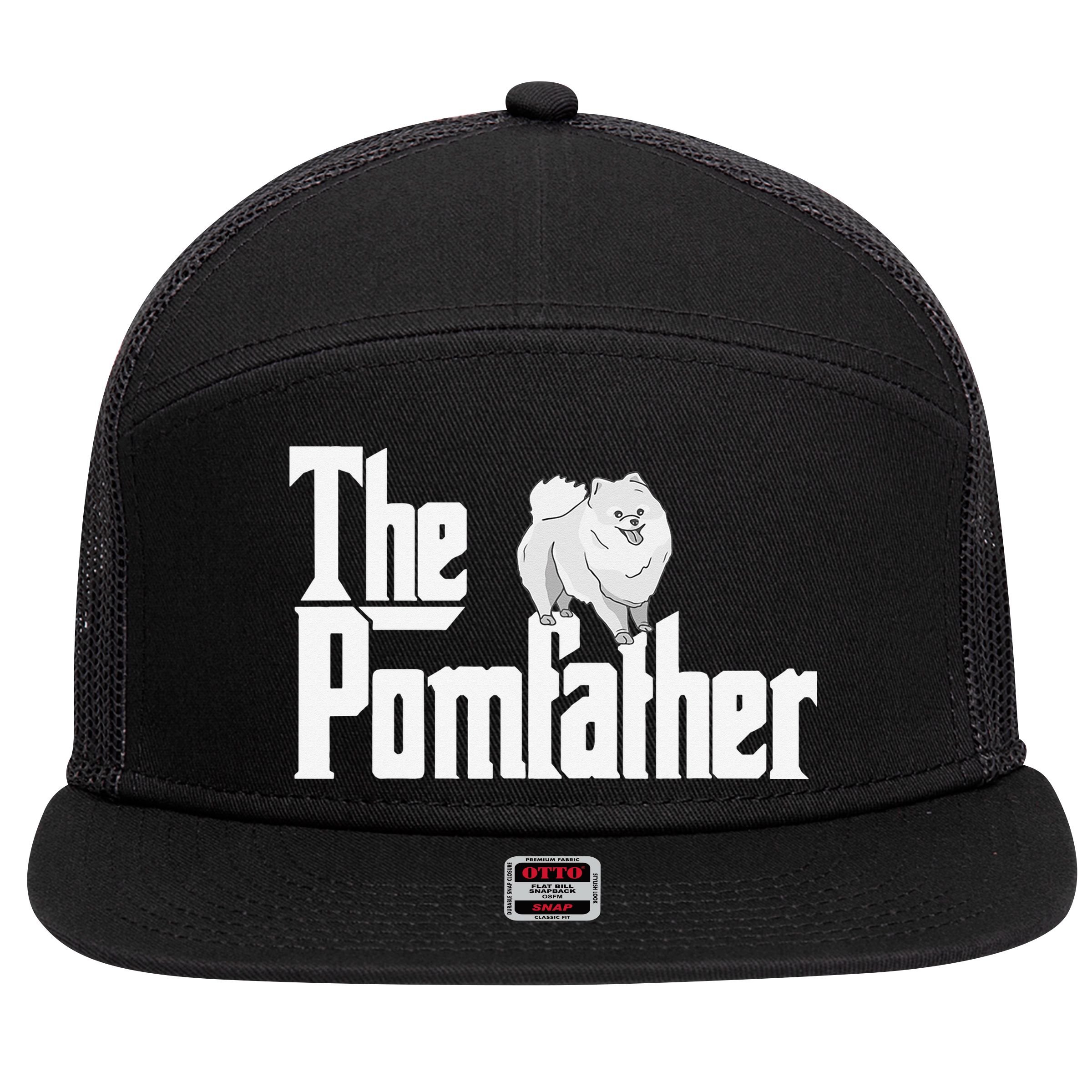 The Pomfather - Pom Father Funny Dog Dad Pomeranian Lover 7 Panel Mesh Trucker Snapback Hat