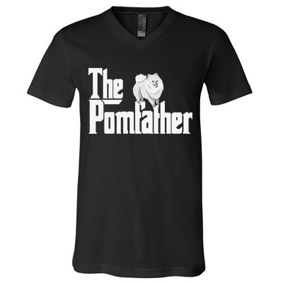 The Pomfather - Pom Father Funny Dog Dad Pomeranian Lover V-Neck T-Shirt