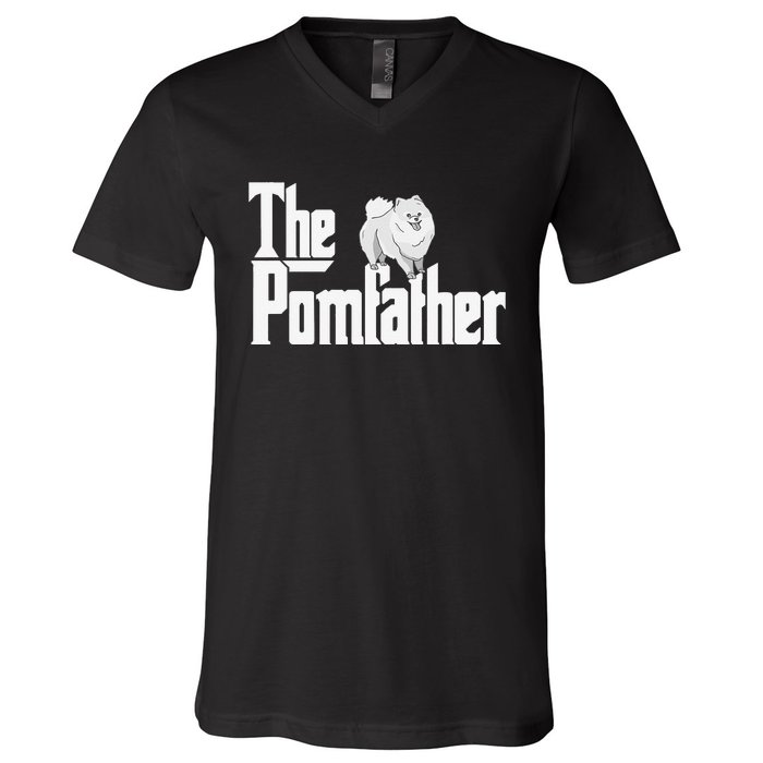 The Pomfather - Pom Father Funny Dog Dad Pomeranian Lover V-Neck T-Shirt