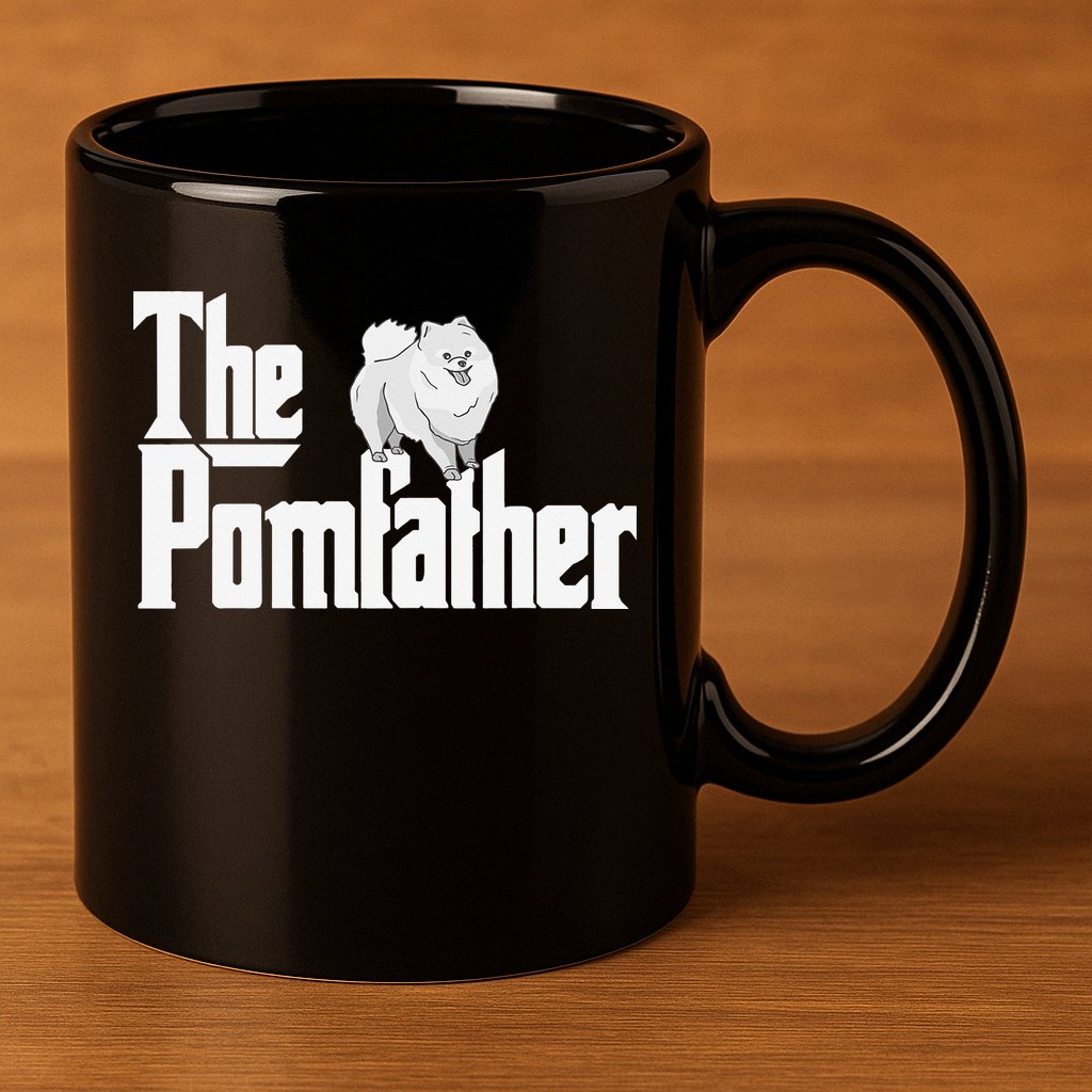 The Pomfather - Pom Father Funny Dog Dad Pomeranian Lover 11oz C Handle Ceramic Mug