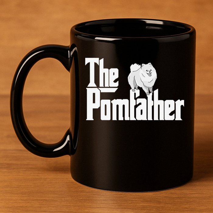The Pomfather - Pom Father Funny Dog Dad Pomeranian Lover 11oz C Handle Ceramic Mug