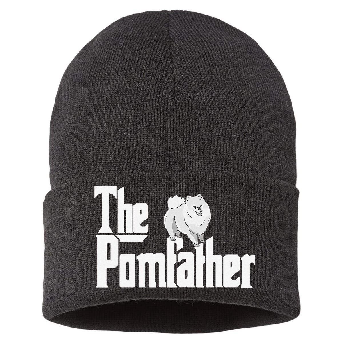 The Pomfather - Pom Father Funny Dog Dad Pomeranian Lover Sustainable Knit Beanie