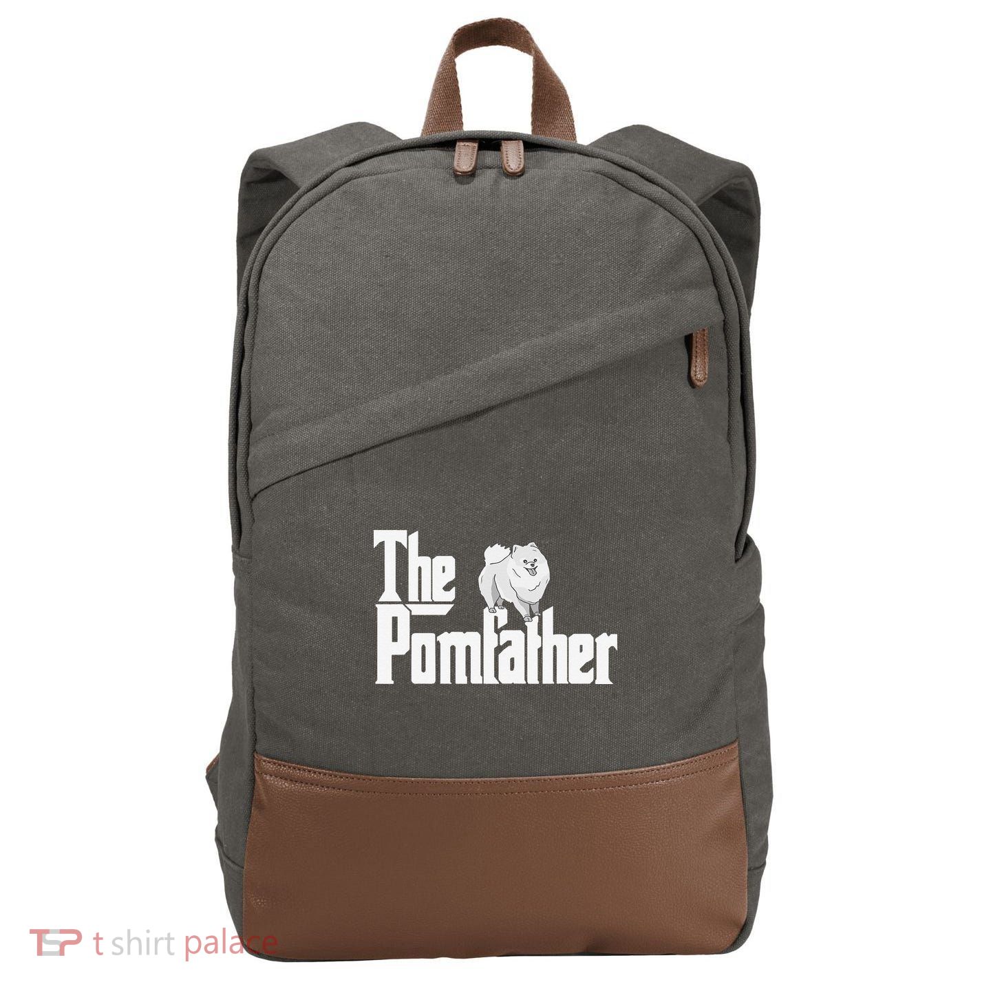 The Pomfather - Pom Father Funny Dog Dad Pomeranian Lover Cotton Canvas Backpack