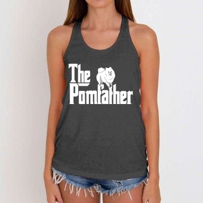 The Pomfather Pom Father Funny Dog Dad Pomeranian Lover Women's Knotted Racerback Tank