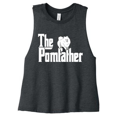 The Pomfather Pom Father Funny Dog Dad Pomeranian Lover Women's Racerback Cropped Tank