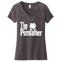 The Pomfather Pom Father Funny Dog Dad Pomeranian Lover Women's V-Neck T-Shirt